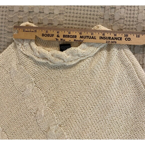 Girls Cable Knit Sweater Poncho One Size Cream Fringe Edge Unique Cable Design - Picture 7 of 8